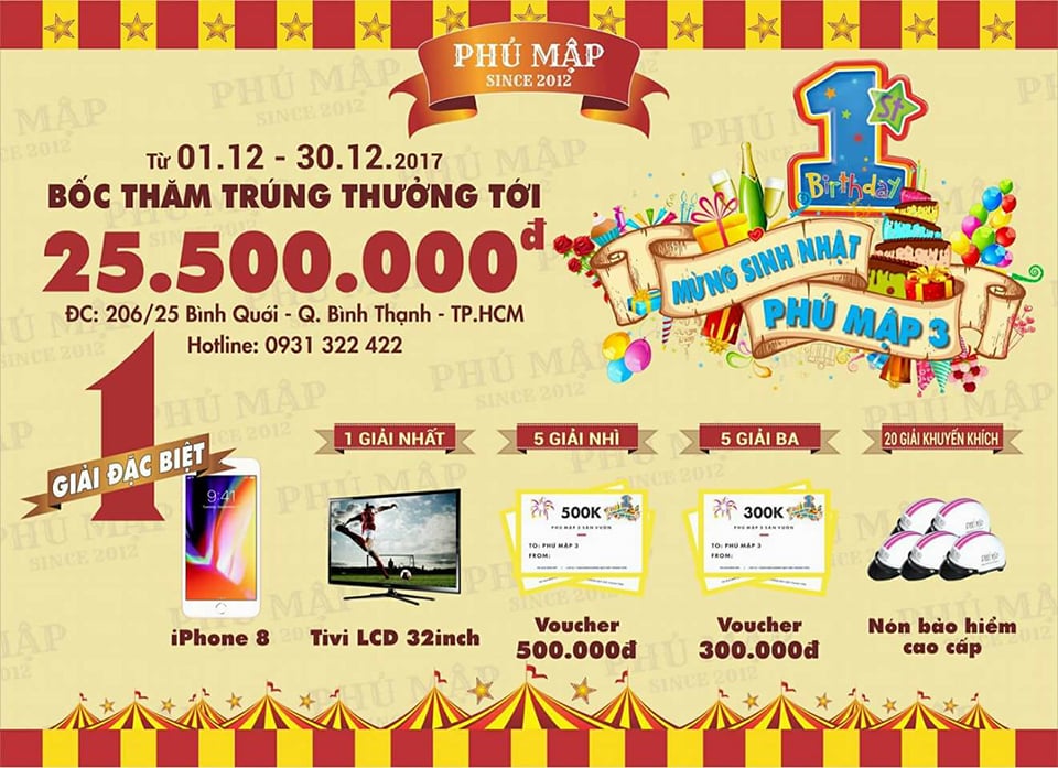 HCM: Cơ hội may mắn trúng Iphone 8 tại nhà hàng Phú Mập 3